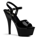 KISS-209 Riemchen Sandalette in schwarz Lack mit 4,5 cm Plateau und 15 cm High Heel Absatz.