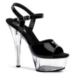 Riemchen Sandalette in schwarz Lack mit durchsichtigem Plateau und einer weichgepolsterten Lederinnensohle.