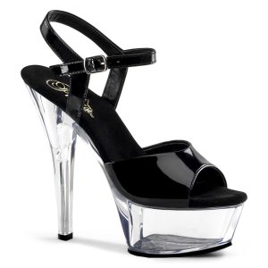 Riemchen Sandalette in schwarz Lack mit durchsichtigem Plateau und einer weichgepolsterten Lederinnensohle.