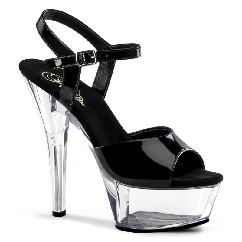 Kiss-209 Riemchen Sandalette in schwarz Lack mit durchsichtigem Plateau Riemchen Sandalette in schwarz Lack mit durchsichtigem Plateau und einer weichgepolsterten Lederinnensohle.