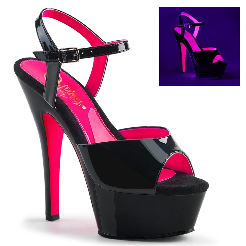 Kiss-209TT Zweifarbige Sandalette mit Plateau in schwarz Lack und neon pink. KISS-209TT Zweifarbige Riemchen Sandalette in schwarz Lack - neon pink mit 4,5 cm Plateau und 15 cm High Heel Absatz.