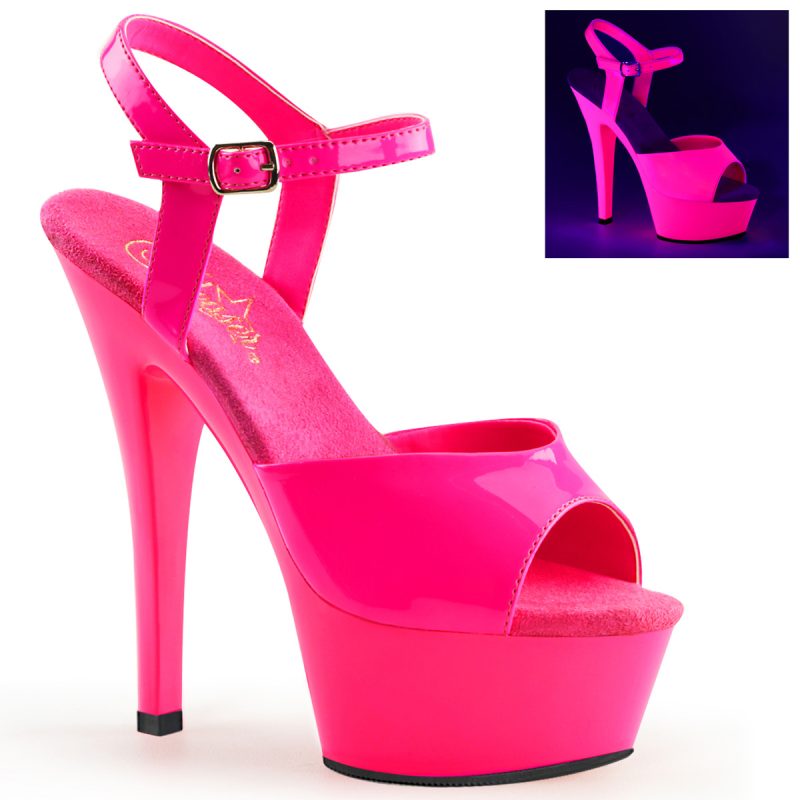 Kiss-209UV Plateau Sandalette in neon pink Lack KISS-209UV Riemchen Sandalette in neon pink mit 4,5 cm Plateau und 15 cm High Heel Absatz.