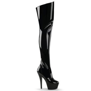 Overknee Stiefel KISS-3000 mit Plateau in schwarz Lack von Pleaser mit 15 cm Absatz und 4,5 cm Plateau.