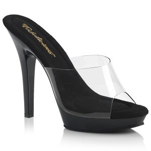LIP-101 Durchsichtige Pantolette mit schwarzem Mini-Plateau von Pleaser mit 12,5 cm Absatz und 2 cm Plateau.