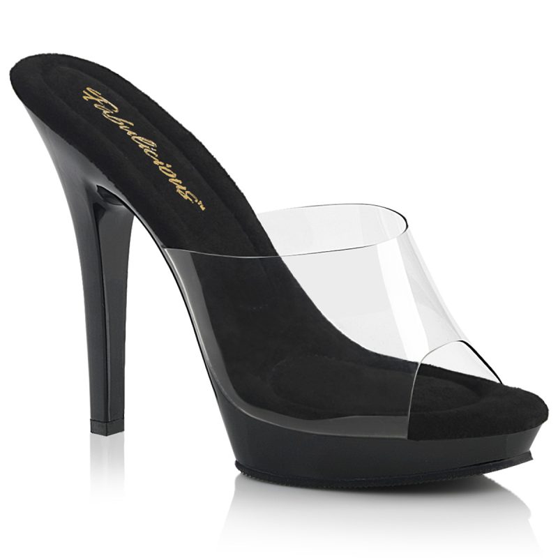 LIP-101 Durchsichtige Pantolette mit schwarzem Mini-Plateau von Pleaser mit 12,5 cm Absatz und 2 cm Plateau.
