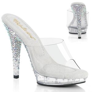 LIP-101CAS Durchsichtige Pantolette mit strassbesetztem Mini-Plateau von Pleaser mit 12,5 cm Absatz und 2 cm Plateau.