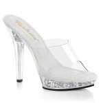 LIP-101RSI Durchsichtige Pantolette mit Strass in Mini-Plateau und Absatz von Pleaser mit 12,5 cm Absatz und 2 cm Plateau.