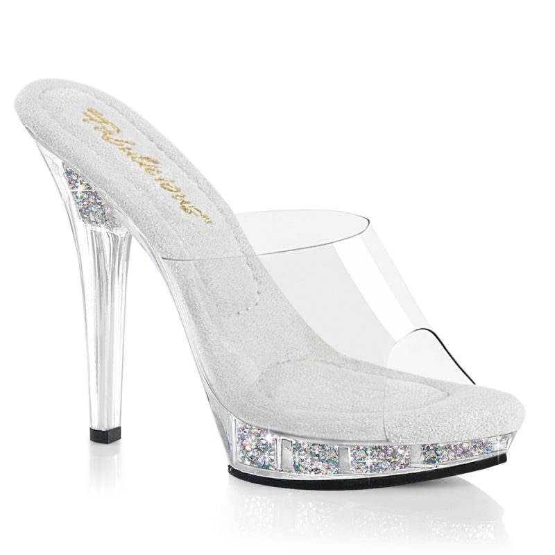 LIP-101RSI Durchsichtige Pantolette mit Strass in Mini-Plateau und Absatz von Pleaser LIP-101RSI Durchsichtige Pantolette mit Strass in Mini-Plateau und Absatz von Pleaser mit 12,5 cm Absatz und 2 cm Plateau.