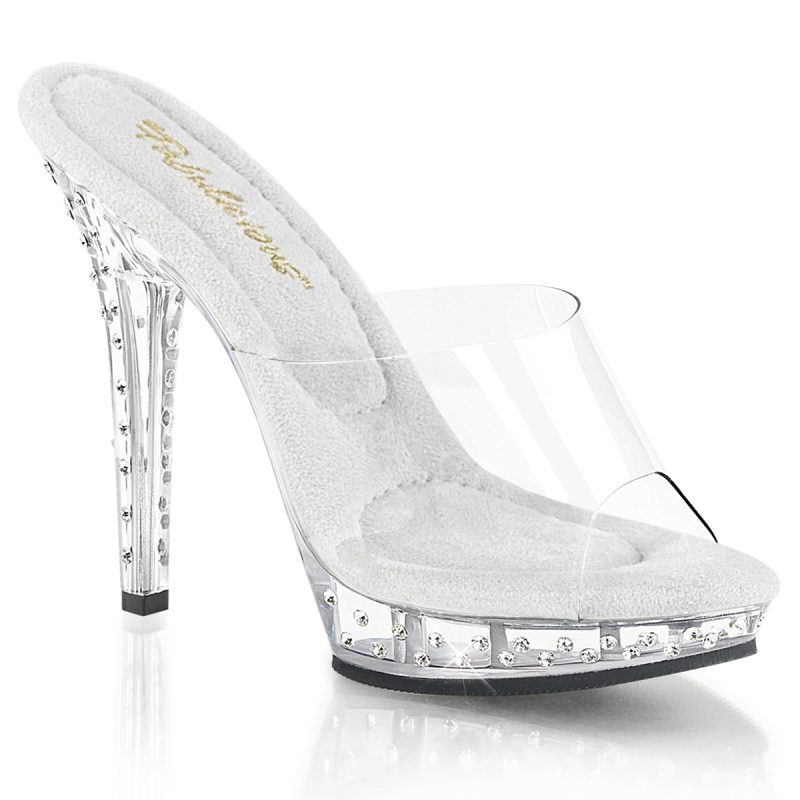 LIP-101SDT Durchsichtige Pantolette mit einigen Strasssteinen auf Mini-Plateau und Absatz von Pleaser LIP-101SDT Durchsichtige Pantolette mit einigen Strasssteinen auf Mini-Plateau und Absatz von Pleaser mit 12,5 cm Absatz und 2 cm Plateau.