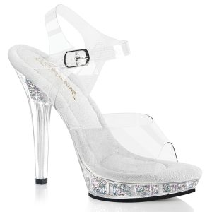 LIP-108RSI Durchsichtige Sandalette mit Strass in Mini-Plateau und Absatz von Pleaser mit 12,5 cm Absatz und 2 cm Plateau.