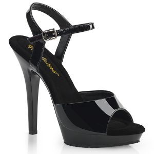 LIP-109 Riemchen Sandalette mit Mini-Plateau in schwarz Lack von Pleaser mit 12,5 cm Absatz und 2 cm Plateau.