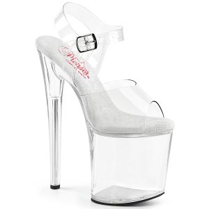 NAUGHTY-808 Durchsichtige High Heels Riemchen Sandalette mit Plateau von Pleaser USA mit 20 cm Absatz und 10 cm Plateau, mit weicher Lederinnensohle.