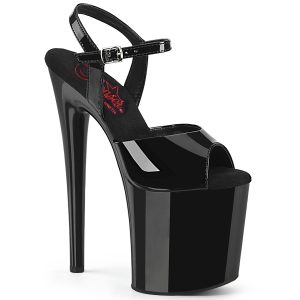 NAUGHTY-809 High Heels Riemchen Sandalette mit Plateau schwarz Lack von Pleaser USA mit 20 cm Absatz und 10 cm Plateau.