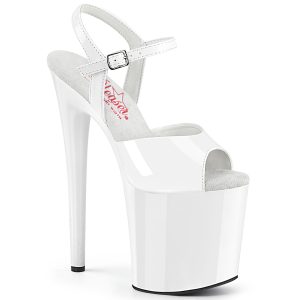 NAUGHTY-809 High Heels Riemchen Sandalette mit Plateau weiss Lack von Pleaser USA mit 20 cm Absatz und 10 cm Plateau.