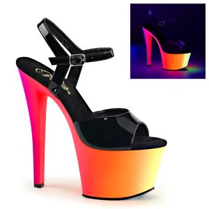 RAINBOW-309UV Plateau Sandalette mit 17,5 cm Absatz und 7 cm Plateau) in Schwarz Lack & Neon-Regenbogen.