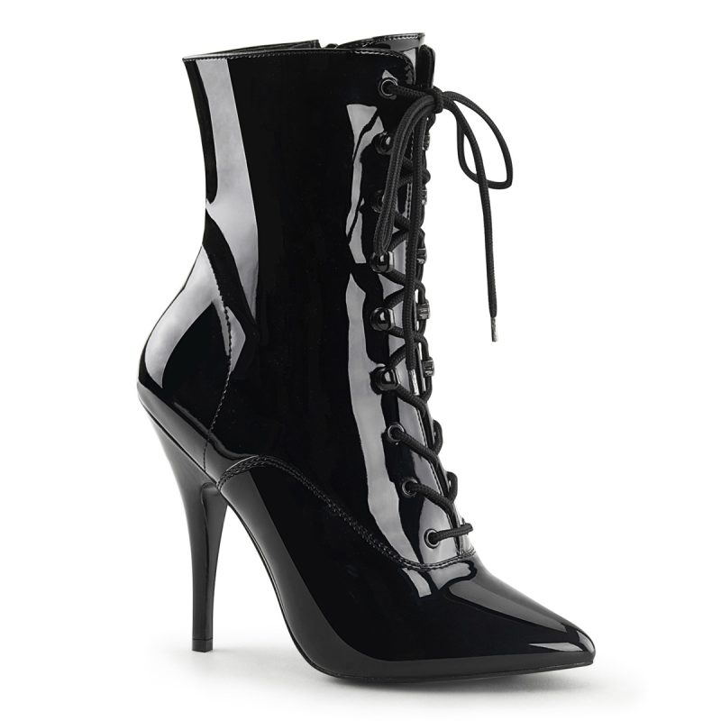 SEDUCE-1020 Lack Stiefelette mit Frontschnürung, Innen-Reißverschluss & 12,5 cm Stiletto Absatz.