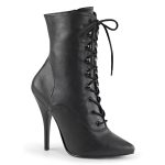 SEDUCE-1020 PU-Kunstleder Stiefelette mit Frontschnürung, Innen-Reißverschluss & 12,5 cm Stiletto Absatz.