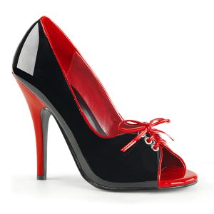 First in High Heels Pleaser SEDUCE-216 Zweifarbiger Peep-Toe Pumps in schwarz-rot Lack mit 12,5 cm High Heel Absatz.
