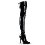 Pleaser Seduce-3000 Overknee Stiefel in schwarz Lack mit 12,5 cm Stiletto-Absatz.