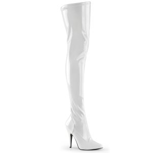 First in High Heels Pleaser Seduce-3000 Overknee Stiefel in weiss Lack mit 12,5 cm Stiletto-Absatz.