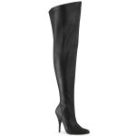 Pleaser Seduce-3000WC Overknee Stiefel in schwarz PU Kunstleder mit weiter Wade und 12,5 cm Stiletto-Absatz.