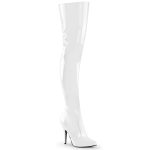Pleaser Seduce-3010 Overknee Stiefel in weiß Lack mit 12,5 cm Stiletto-Absatz.