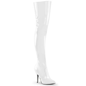 Pleaser Seduce-3010 Overknee Stiefel in weiß Lack mit 12,5 cm Stiletto-Absatz.